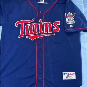 Russell Athletic Navy Twins Baseball Jersey with Red & White Trim